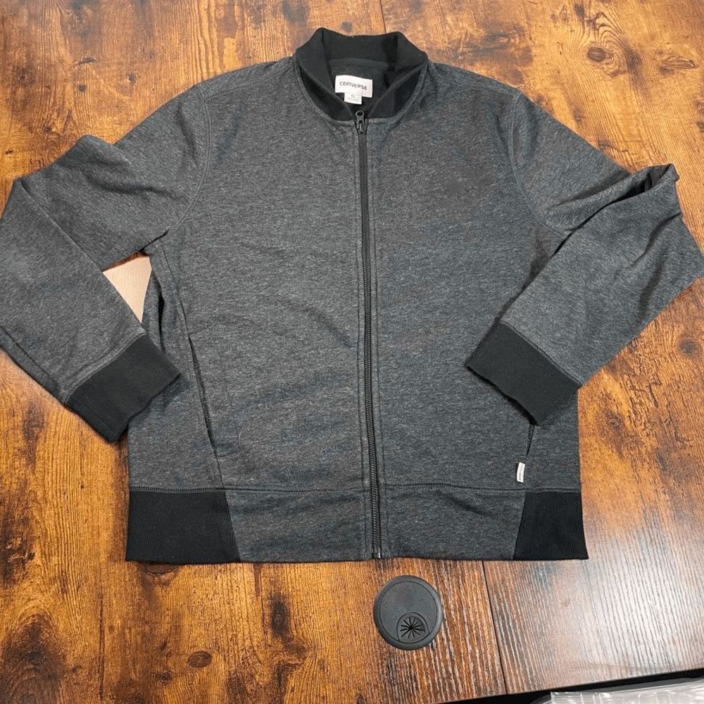 Converse One Star Mens Full Zip Up Jacket Long Sleeve Mock Neck Black Gray SZ S